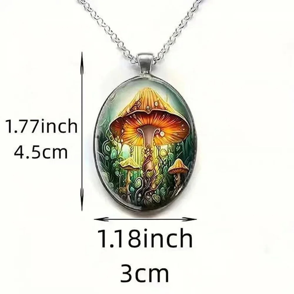 Silver Oval Shaped MUSHROOM Pendant Necklace